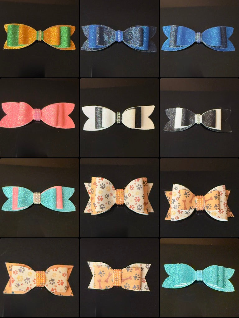 Glitter and Rhinestones on Custom Made Hair Bows with a 2.4" French Barrette Clip