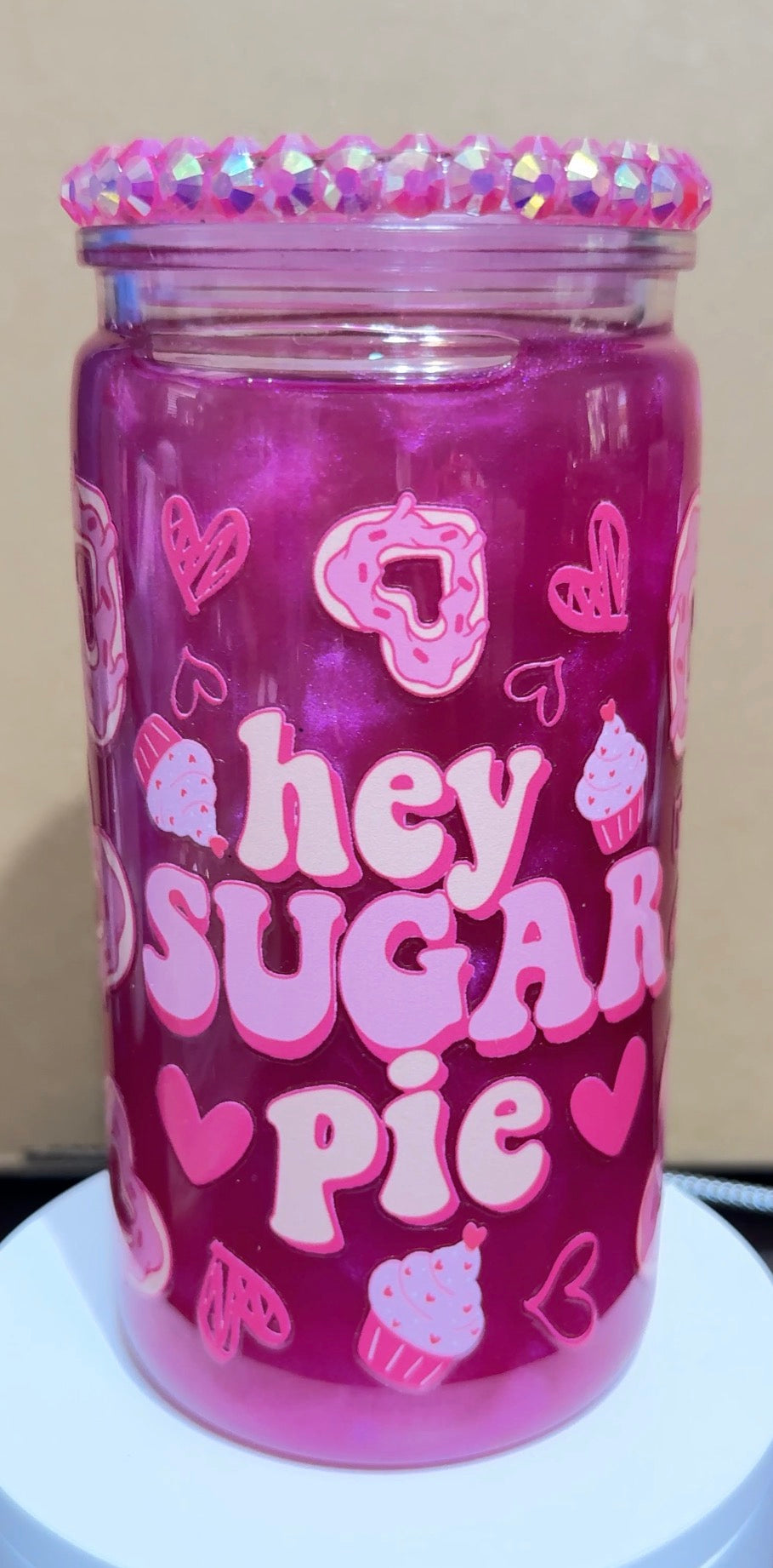 Hey Sugar Pie Cat Eye Glitter Snow Globe Tumbler 💕🍩