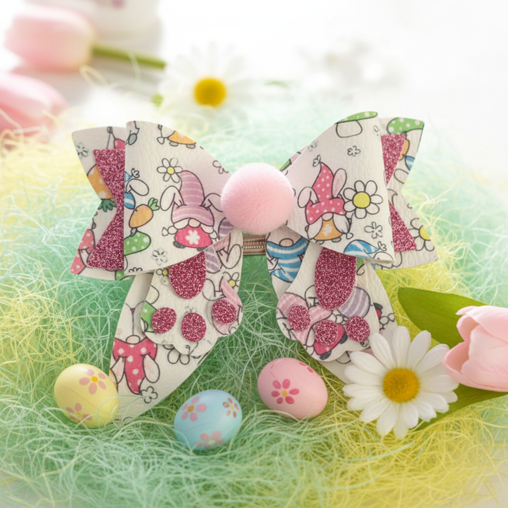 Easter Bunny Hair Bow on a 2.4" French Barrette Clip