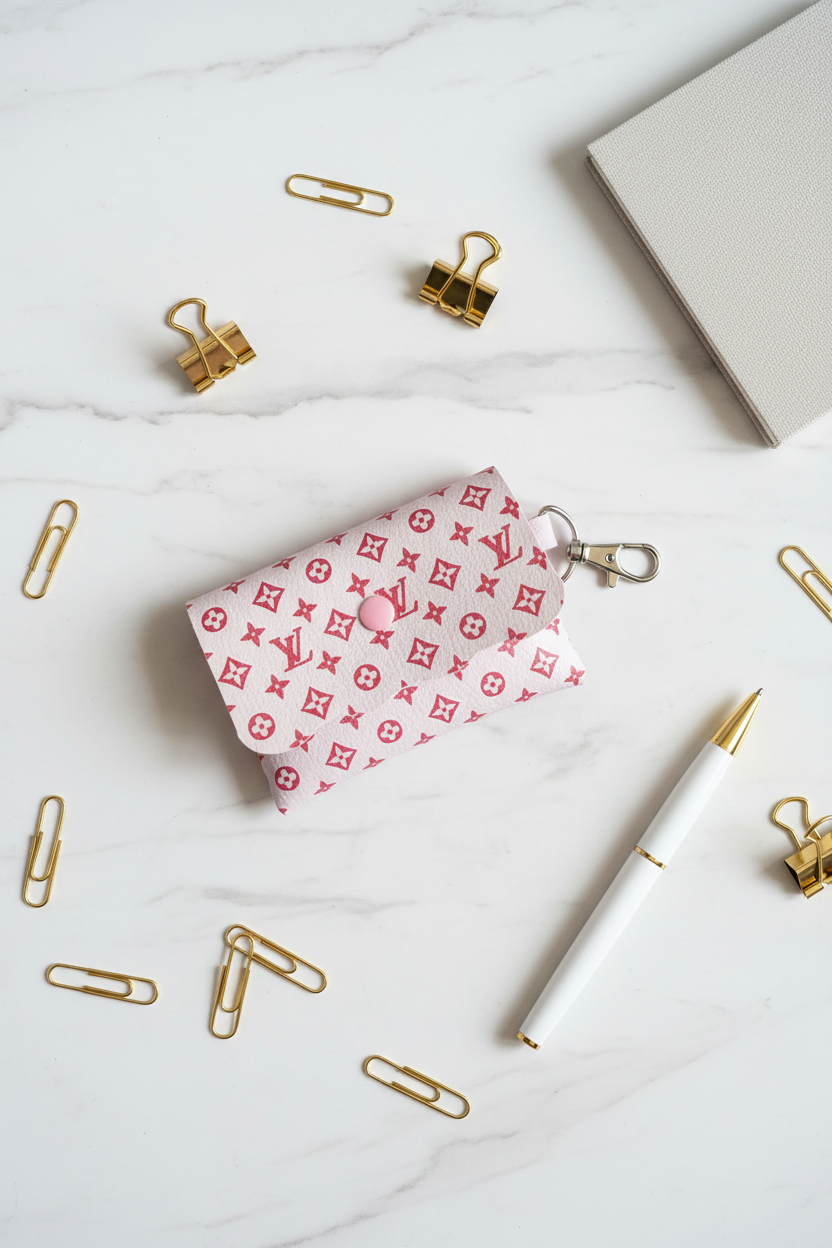 Pink Monogram Pouch on Marble